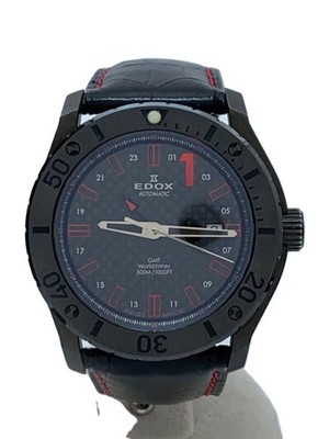 [B1S] Edox Class 1 GMT Automatic Black Dial Leather Strap Watch 93005 [y4p]