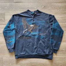 Vintage 90s Arts Unlimited AOP Nature Eagke Graphic Henley Sweatshirt Size M