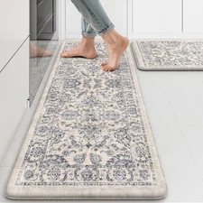 KIMODE Anti Fatigue Rug Set 17x47 & 17x29 Boho Floral Cushioned Non Slip Mats