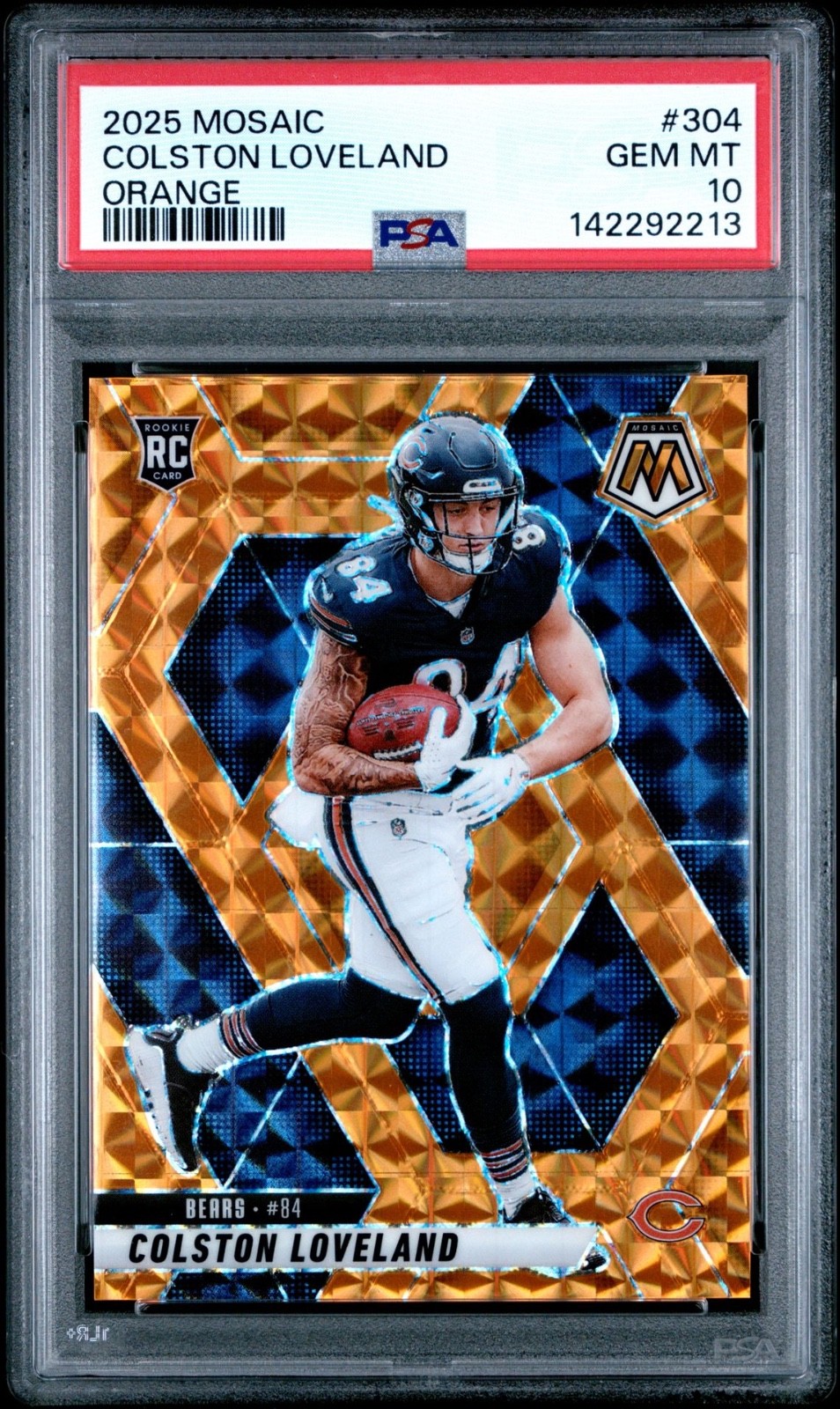 2025 Panini Mosaic Colston Loveland Orange Prizm /199 #304 Rookie PSA 10 Gem
