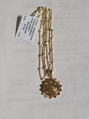 Sterling Silver 14k Gold Overlay Sunrise Disc Pendant Necklace 20in Long...