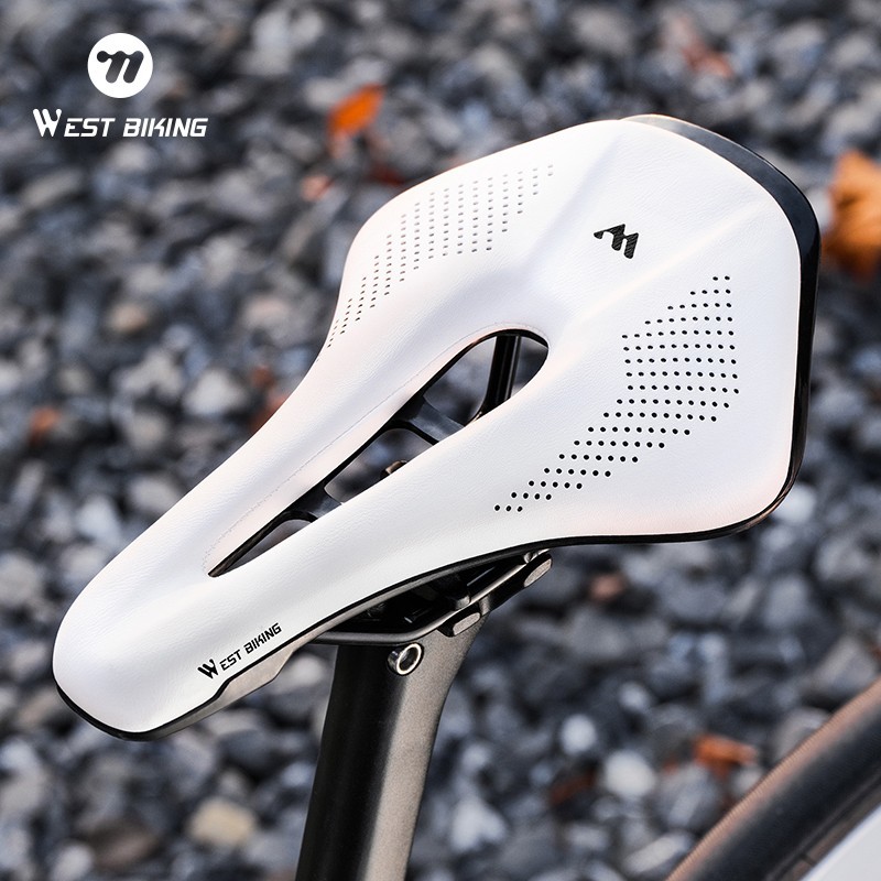 WEST BIKING Bicycle Seat Saddle PU Leather Cycling MTB Road Bike Saddle White