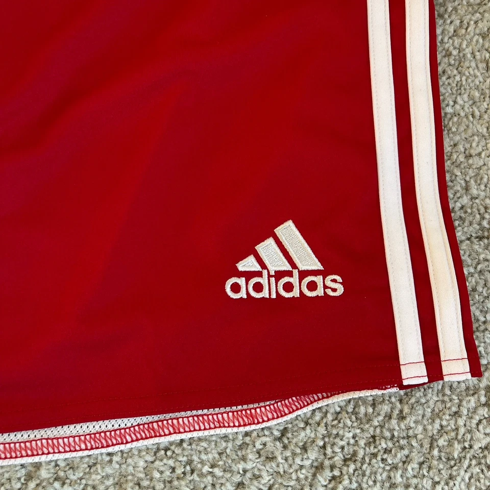 Pantalones Cortos de Fútbol Adidas Jóvenes Niñas Nuevos con Etiquetas - JUVENTUD Grande - Rojo Blanco Rayas Foto 3 de 4