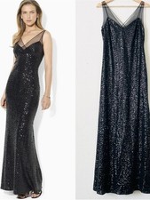 Lauren Ralph Lauren Evening SIZE 8 black sequin sleeveless maxi dress gown