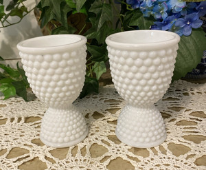 2 Westmoreland Glass American Hobnail Milk White Double Egg Cup.