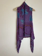 RAJ 100% rayon Caftan Vest One Size Embroidered Fringe Boho Paisley Hippie