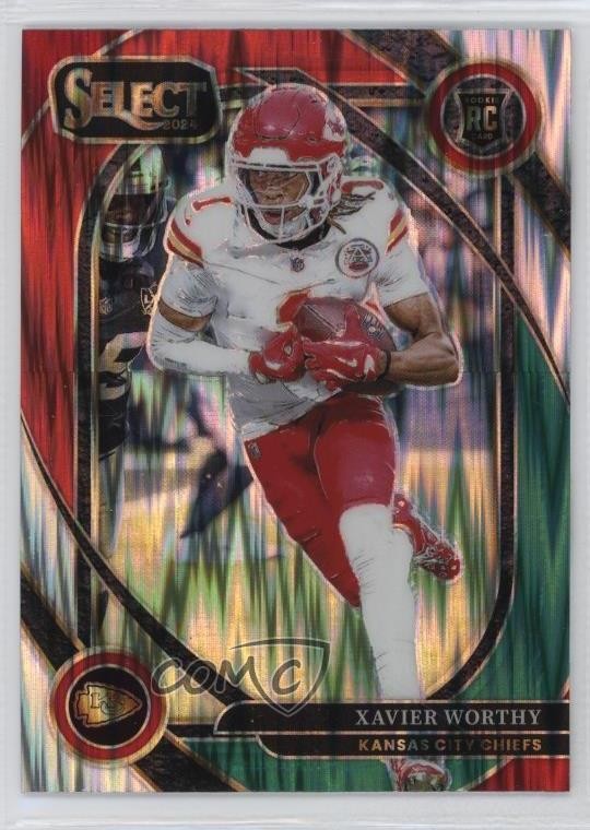2024 Select Club Level Green & Red Shock Prizm Xavier Worthy #224 Rookie RC 04mf