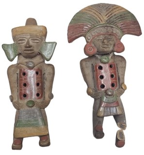 Lot of Two Pre Columbian Pottery Figure Whistles Ceramic Statue Sculptures