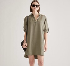QUINCE women’s olive green collared v-neck lyocell tunic dress size small 4 6