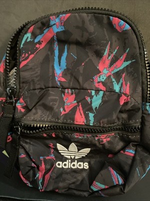 Adidas Black Mini Backpack Bag with Pink and Teal Pattern D1