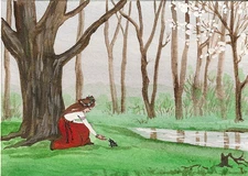 ACEO PRINT OF PAINTING CROW RAVEN RYTA GOTHIC ART FOLK ART SPRING WITCH Pagan 🌳