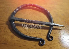 Hand-Forged Scottish Twisted Black Steel Brooch or Cloak Pin -- Celtic/Viking