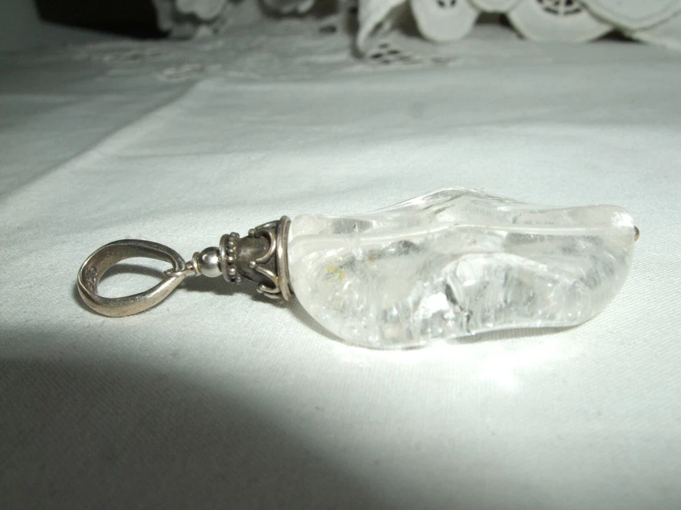 GIOIELLO CIONDOLO ARGENTO 925 STERLING QUARZO IALINO CRISTALLO DI ROCCA CM 5 - Immagine 3 di 4