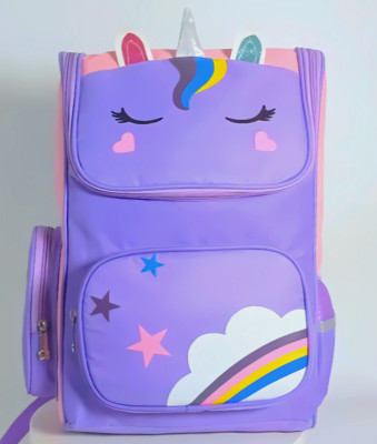 Sparkling Unicorn Girls Backpack 3D Purple Glam Bag Premium Large 16'' School Bag