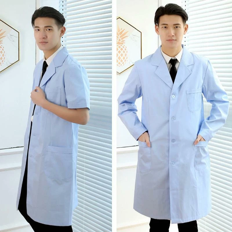 Men Long/Short Sleeve Doctor Nurse Jacket Medical Lab Coat Uniform Work Clothes - Image 2 of 3