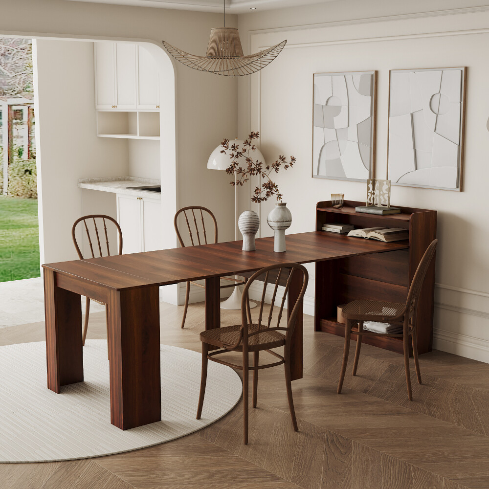 Modern Extendable Dining Table Space-Saving Design with Hidden