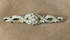 VNTG Simply Elegant Twist Bar By Emmons Faux Pearl Crystal GoldTone Brooch