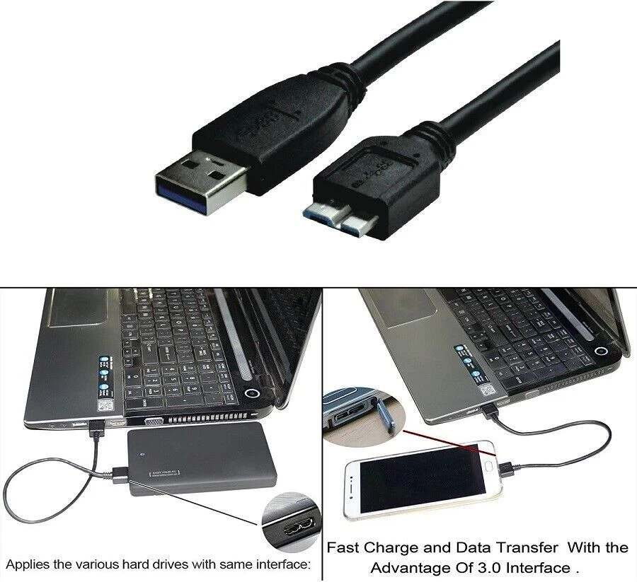 Premium Micro USB 3.0 Cable Cord For Toshiba Seagate WD External Hard Drive HDD - Bild 3 von 4