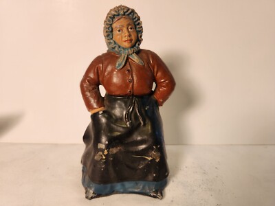 Antique Cast Metal German Woman Sitting In Chair - Great Face!