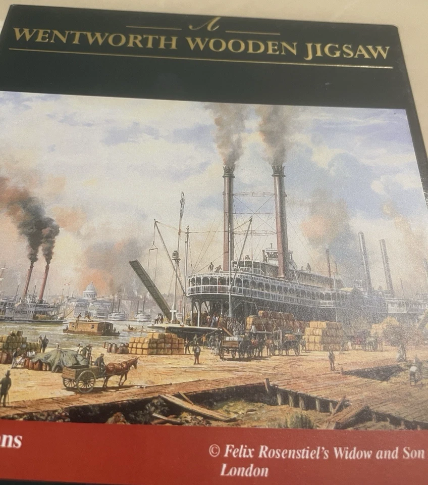 Rompecabezas de madera Wentworth de colección difícil de encontrar arte marítimo Roy Cross Nueva Orleans COMP BARCO DE VAPOR Foto 3 de 4