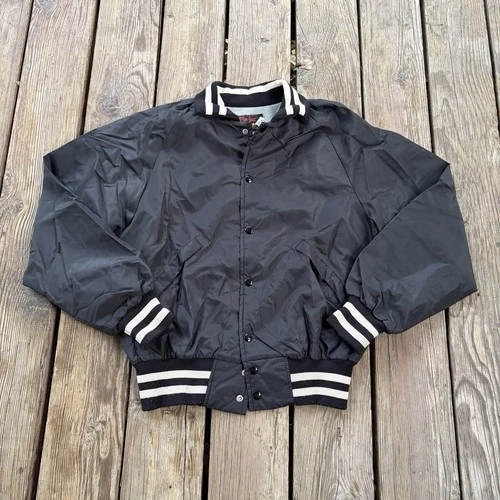 Super sick Vintage 80s/90s Pla-Jac by Dunbrooke black bomber jacket Size M - product listing photo