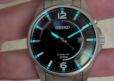 Seiko Kinetic 100M Black Dial 5M82-0AM0 Exhibition Back | New