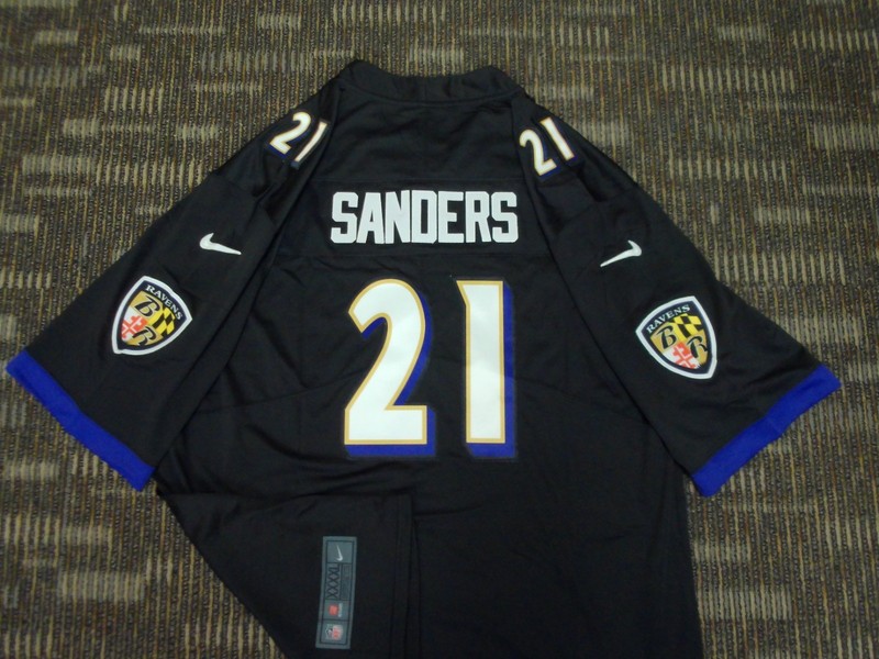 SEWN DEION SANDERS #21 PRIMETIME BALTIMORE RAVENS BLACK NFL GAME FOOTBALL JERSEY