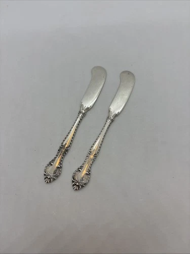 ENGLISH GADROON-GORHAM STERLING FLAT HANDLE BUTTER SPREADERS Set Of 2, 56 grams