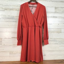 Adrianna Papell Womens Red Polka Dot Long Sleeve Wrap Dress Large NWT Retro