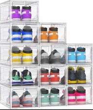 XXL Clear Stackable Magnetic Shoe Storage Boxes - 10 Pack For Sizes Up To Men 14