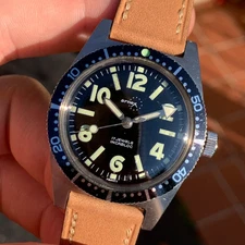 Arnex Skin Diver 37.5mm Full Stainless Steel Black Gloss Dial Wristwatch