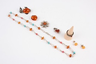 Silver/Amber Brooch Pendant Ring Earring Necklace Aquatic Theme x7 25.16