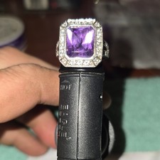 Sterling Silver 925 Cocktail Ring Amethyst Emerald Halo Rectangle Sizable