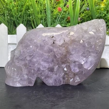 2.1LB 4.9" Natural Ash Agate Geode Skull Carving Crystal Quartz Heal Reiki Decor