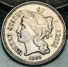 1866 Three Cent Nickel Piece 3C Ungraded Choice Civil War Era US Coin CC27229
