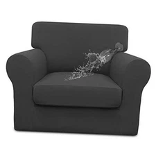  100% Dual Waterproof 2 Pieces Chair Cover Stretch Soft Couch Small Dark Gray