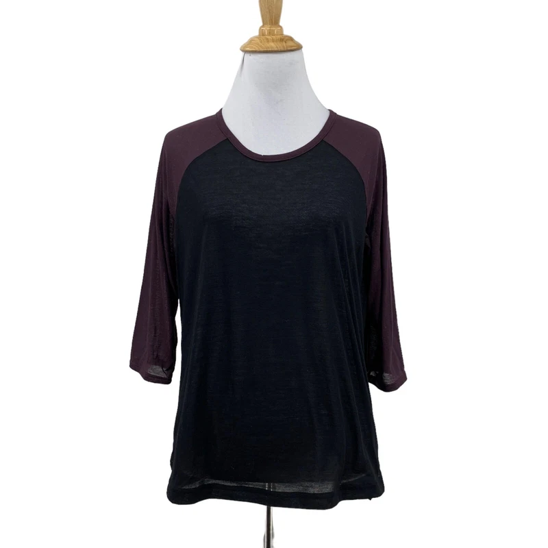 sweaty-betty semi sheer crew neck 3/4 sleeves shirt