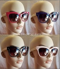 PINK PURPLE FUCHSIA BLACK 2.5" LENS UV400 CATS EYE GOLD CHAIN LINK SUNGLASSES