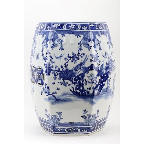 CHINESE ORIENTAL BLUE & WHITE PORCELAIN ROUND GARDEN SEAT STOOL BIRDS IN PRUNIS - Picture 2 of 6