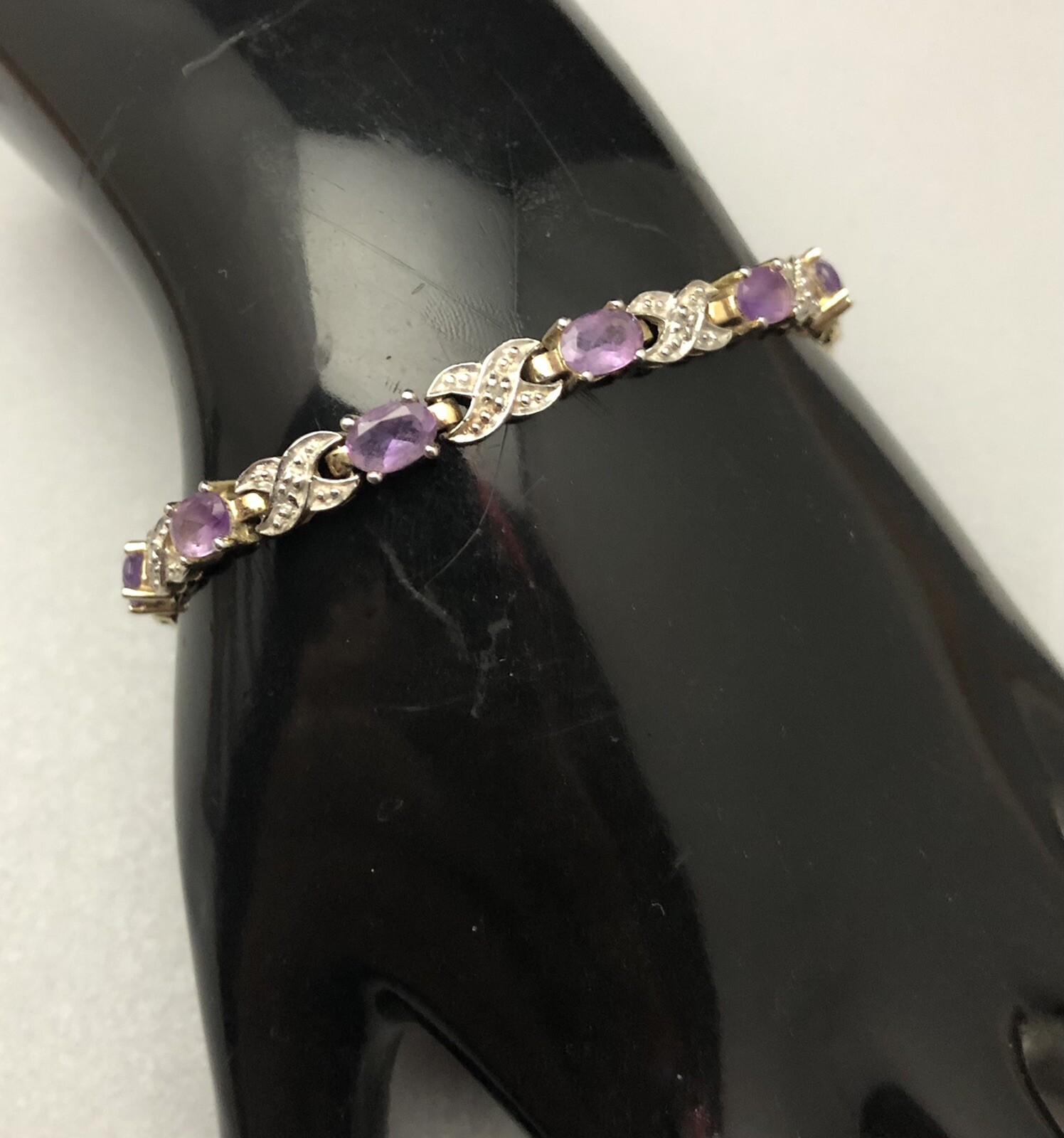 Vintage .925 Sterling Silver Gold Vermeil & Amethyst XOXO Tennis