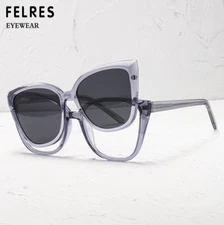Women TR90 Cat Eye Eyeglasses Frames Magnetic Clip On Polarized Sunglasses New