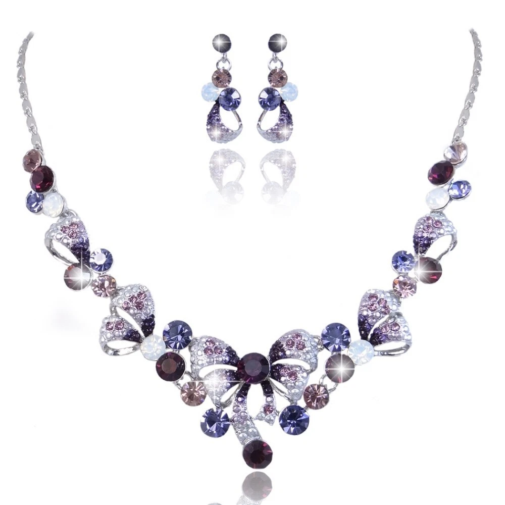 Faship Gorgeous Purple Crystal Floral Necklace Earrings Set - Purple -  Walmart.com