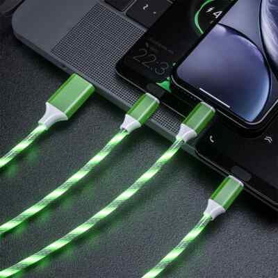 3in1 LED Light Up Fast Charging Charger Cable USB iPhone Android Type C (Green)