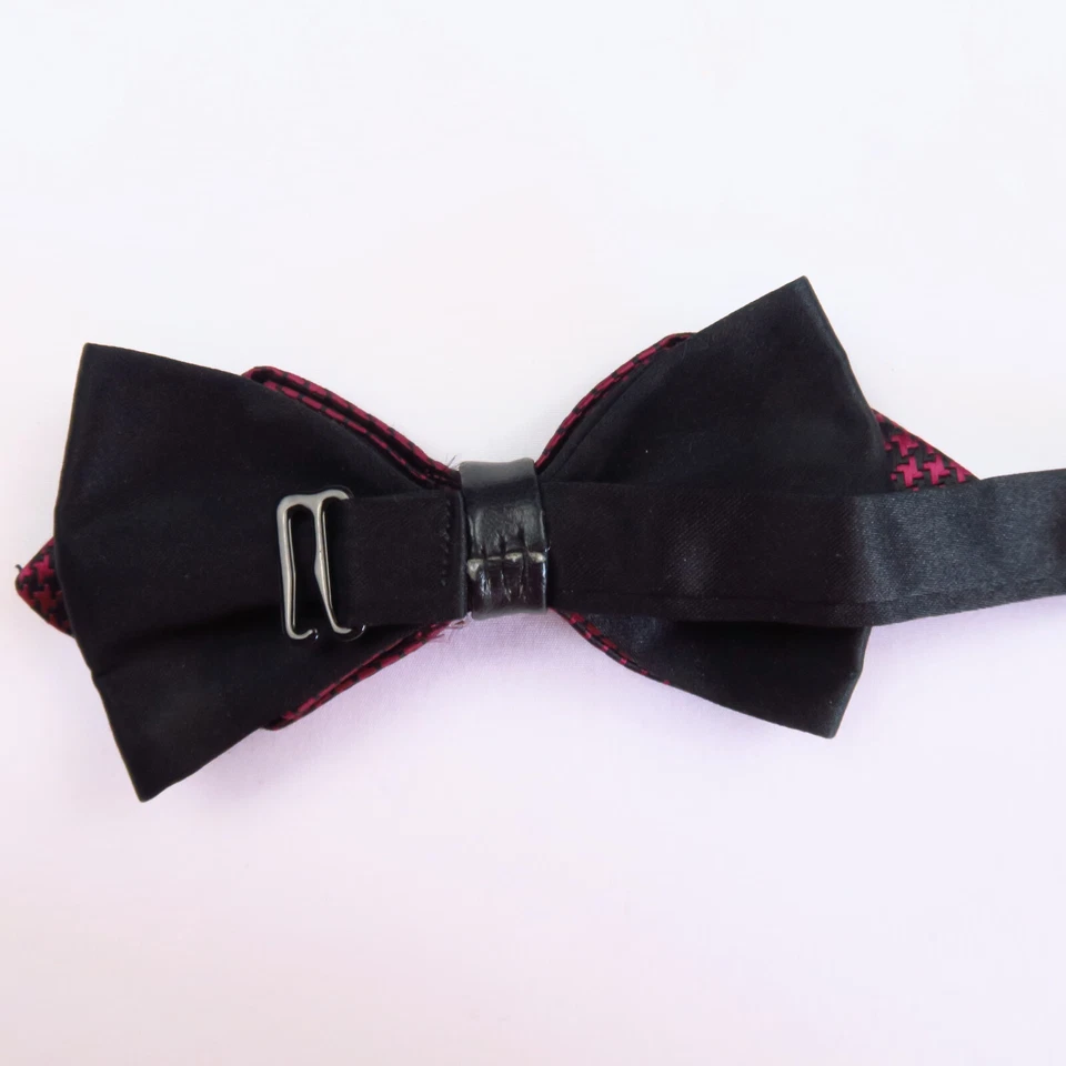 Pajarita doble preatada con estampado de pata de gallo rojo negro para hombre Foto 2 de 4