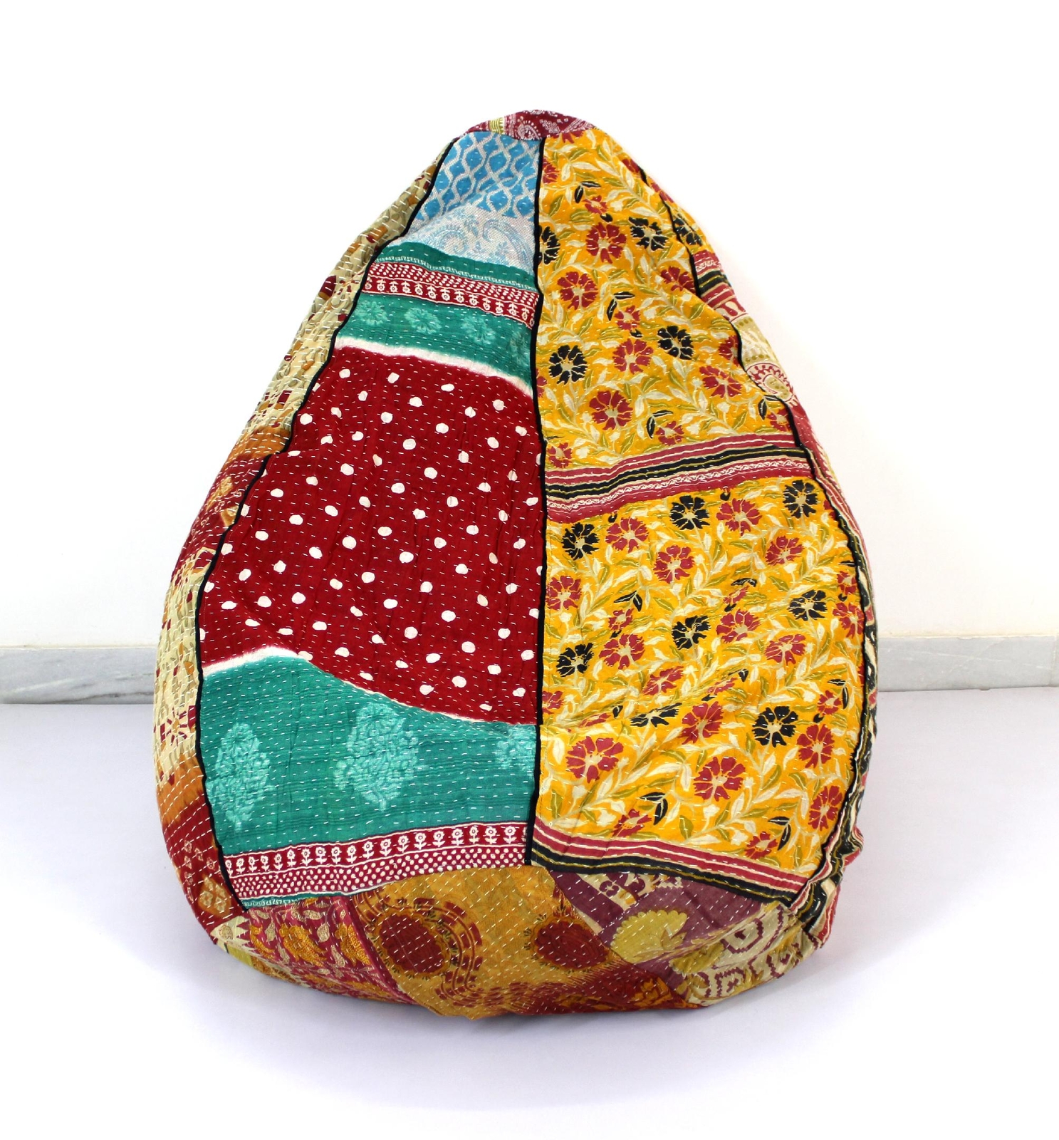 Vintage Kantha Quilt Cotton Decorative Bohemian Bean Bag Slipcover