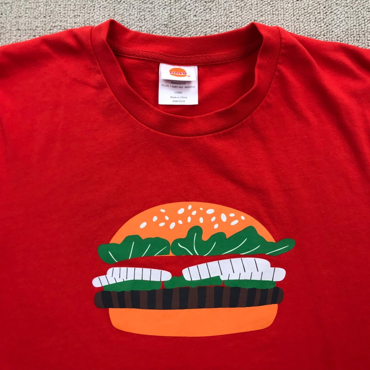 Burger King Employee T Shirt Mens Medium Red Whopper Logo Short