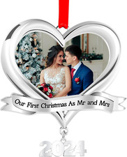 Our First Christmas Married Personalized Photo Ornament 2024 as Mr. and Mrs - Ou