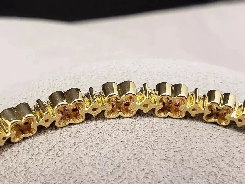 4CT Round Cut Simulated Ruby Women's Bangle Bracelet 8" 14K Yellow Gold Plated - Image 3 of 4