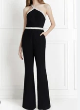 Rachel Zoe Black Flare Wide One Shoulder Embellished Jumpsuit All In One 12 L
