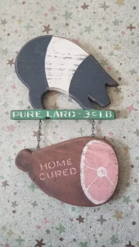 Vintage 1992 PIG FARM OR BUTCHER SHOP Advertising Trade Sign ,Signed ! Killer !